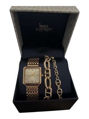 Bon Voyage Gold-Tone Women’s Watch and Bracelet Set